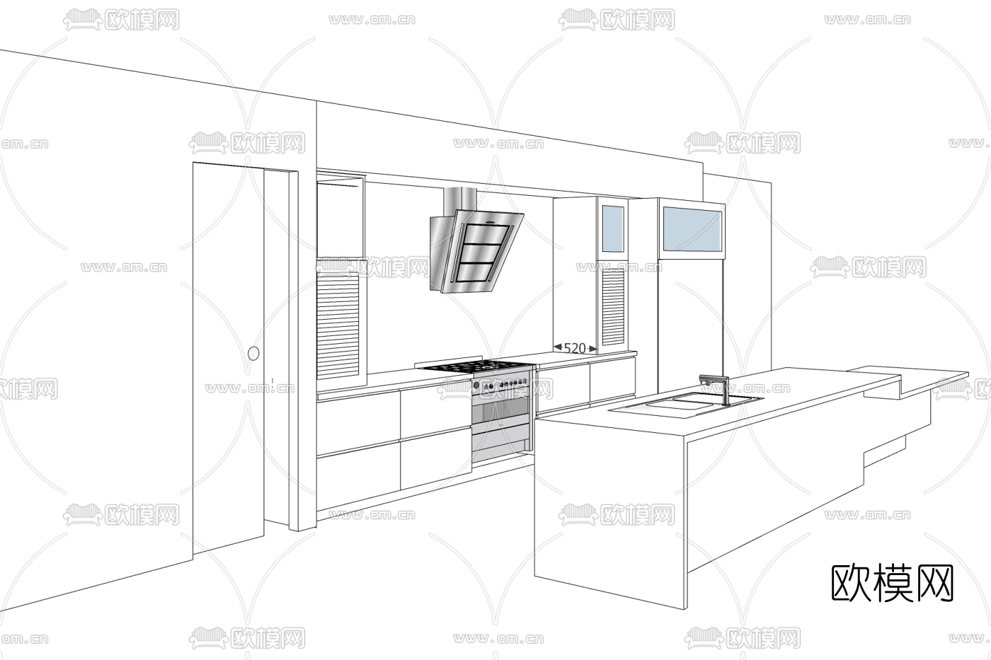现代厨房免费su模型下载