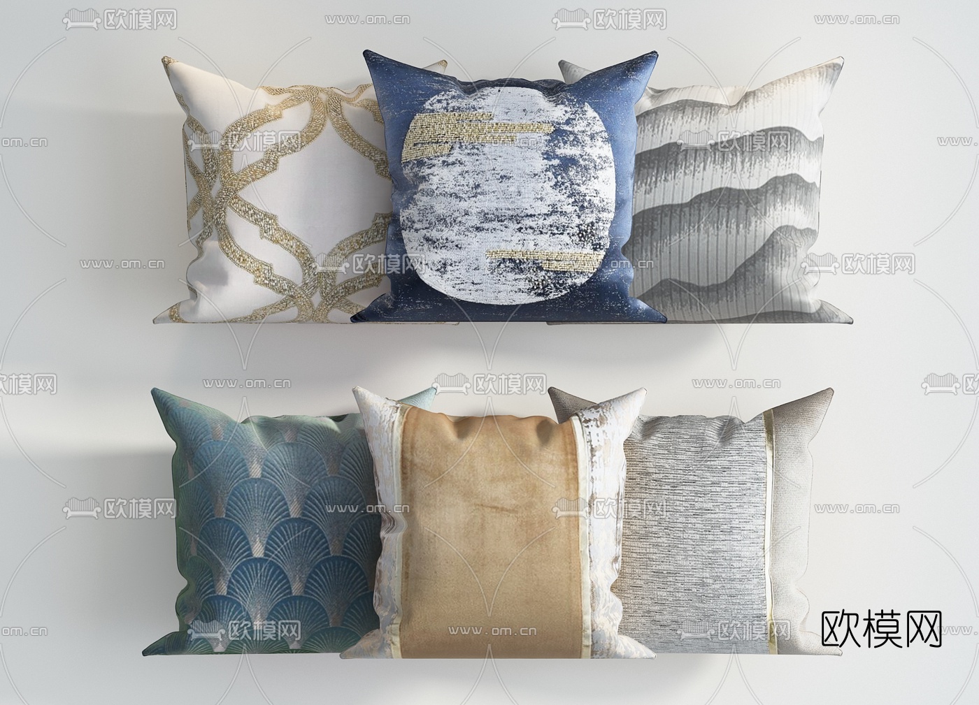 新中式布艺抱枕组合3d模型下载