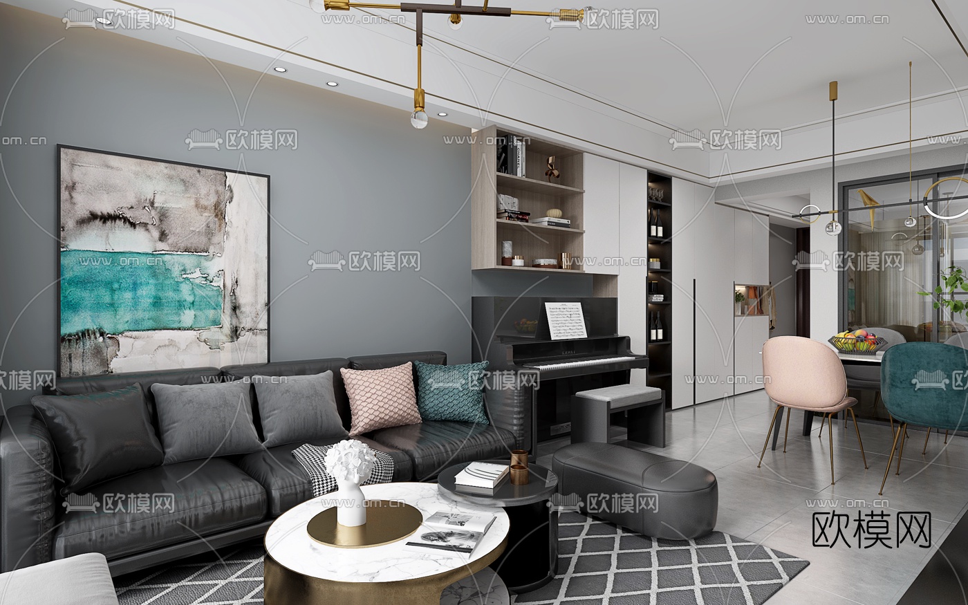 现代客厅餐厅3d模型