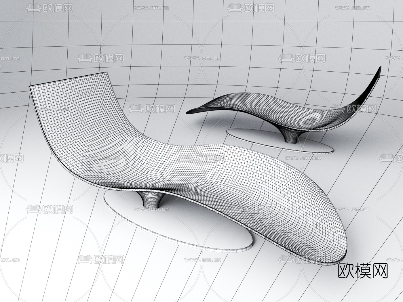 现代皮革休闲躺椅3d模型