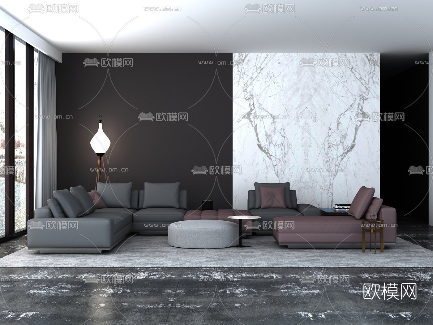 现代客厅沙发组合3d模型-免费3dmax模型库-欧模网