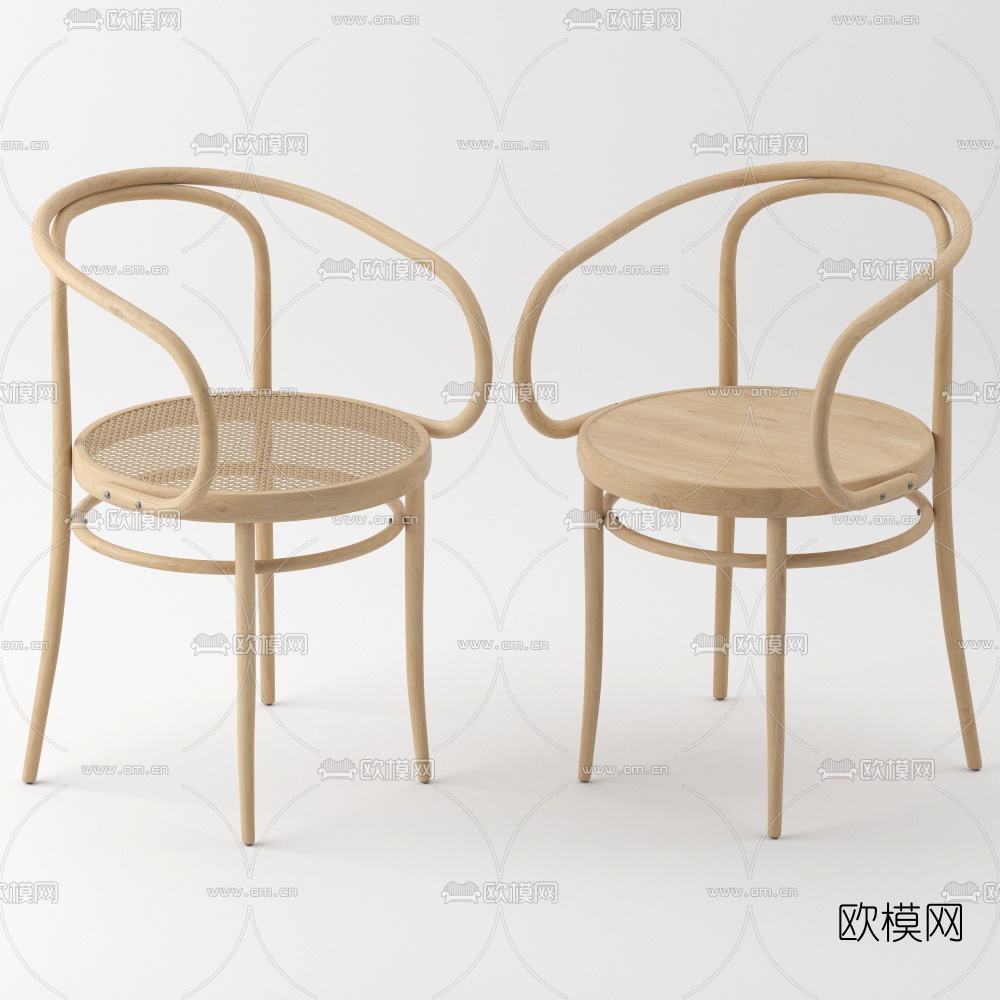 北欧原木单椅免费3d模型下载（渲染图2）