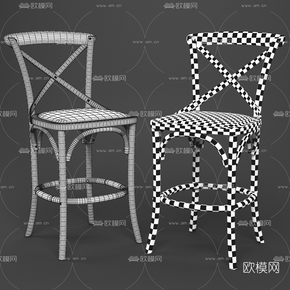 工业风原木单椅3d模型下载（渲染图3）