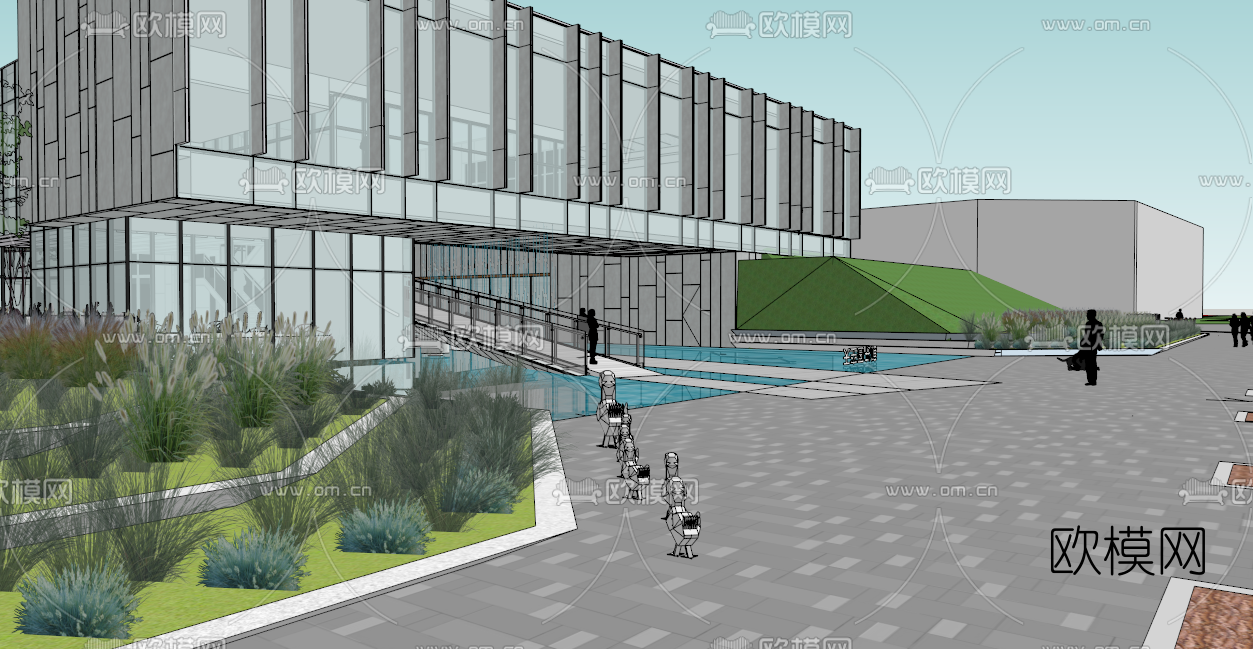 现代图书馆外观su模型下载（渲染图5）