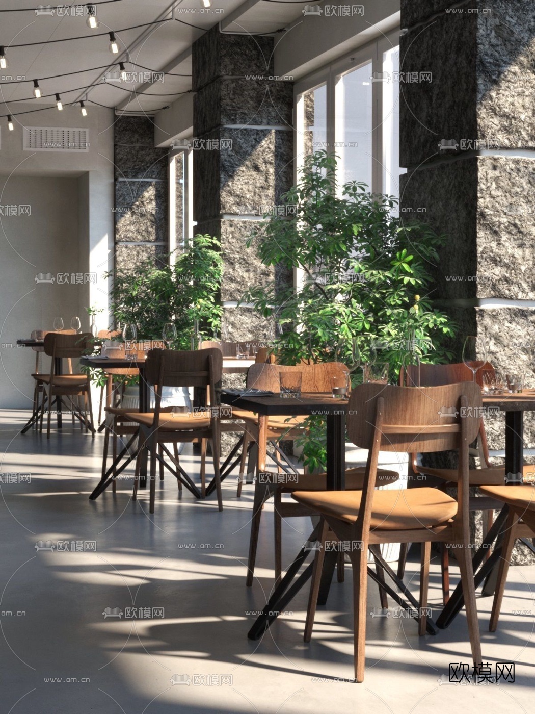 北欧原木餐桌椅3d模型下载（渲染图2）