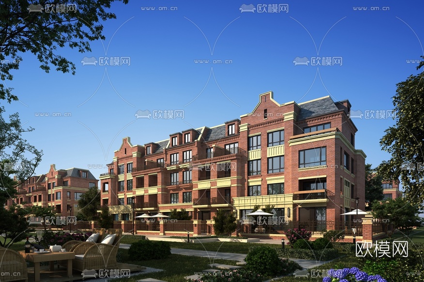 欧式联排别墅外观3d模型下载