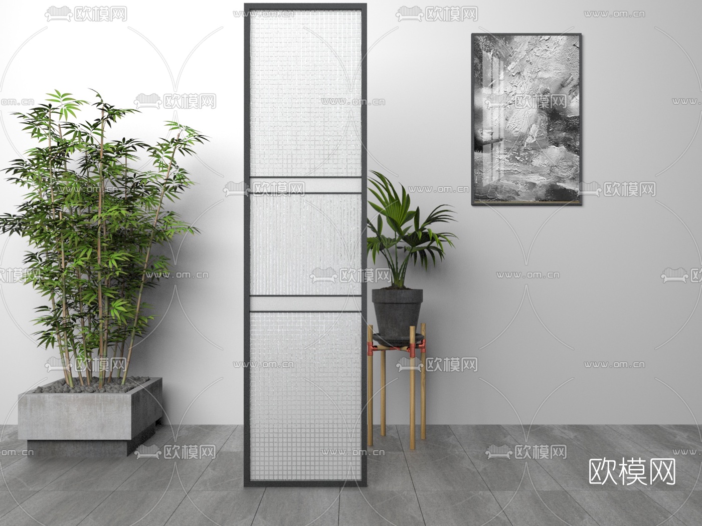 现代玻璃屏风隔断3d模型下载（渲染图1）