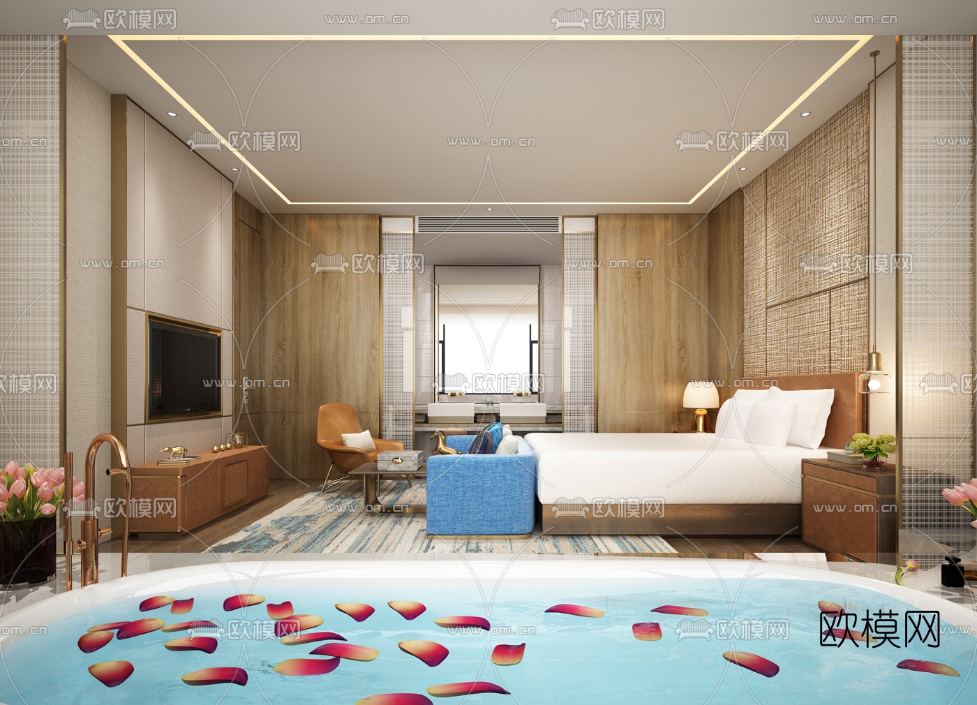 现代酒店客房3d模型下载