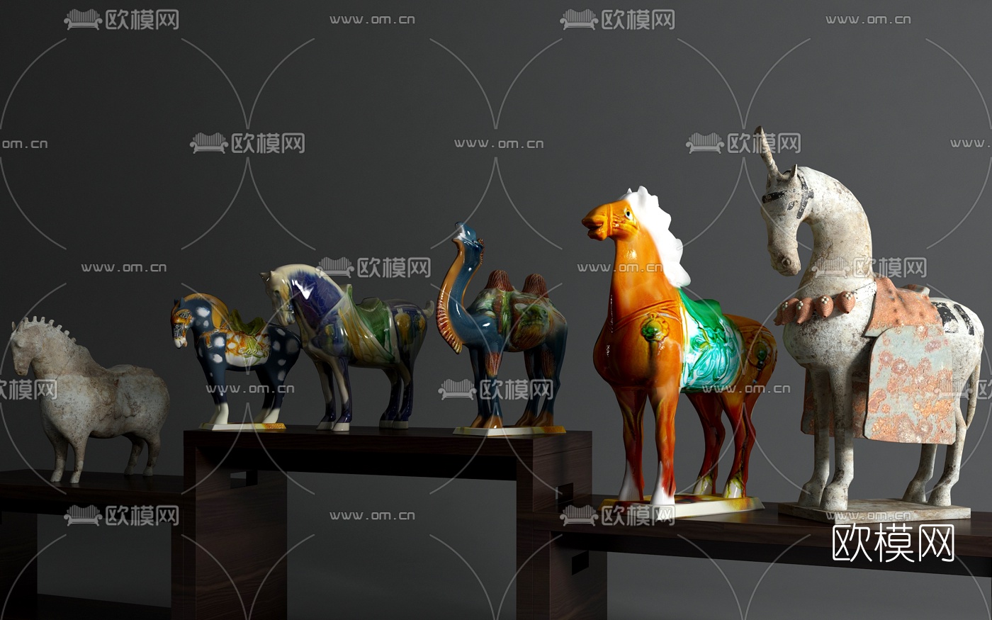中式骏马陶瓷雕塑摆件3d模型