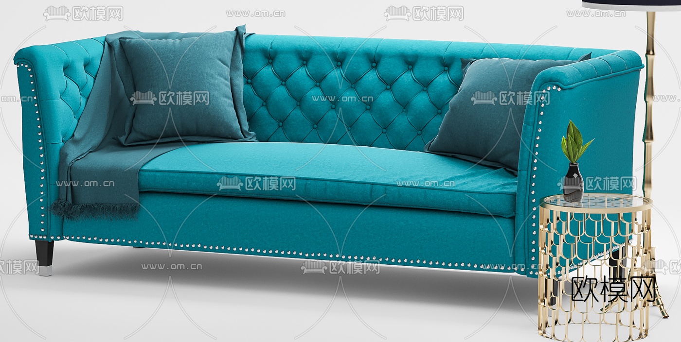 简欧多人沙发3d模型下载（渲染图1）