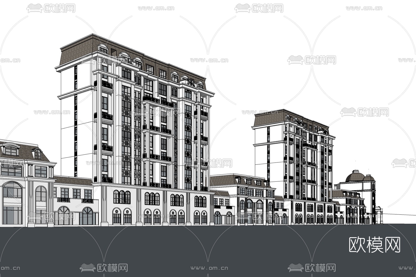 欧式商业街免费su模型下载