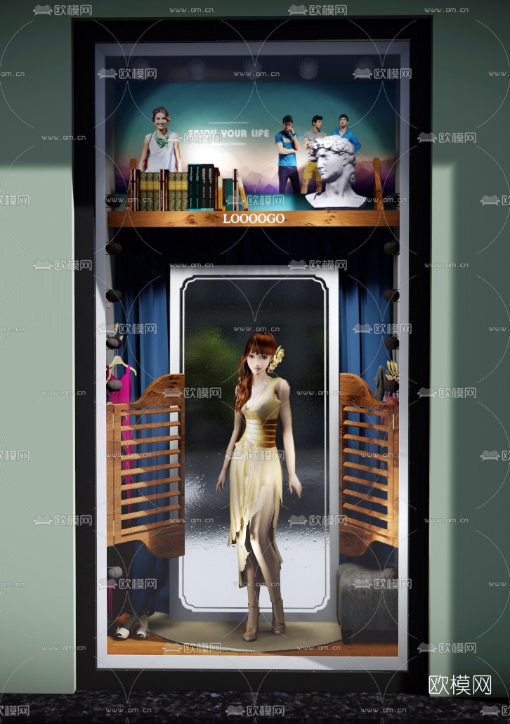 欧式服装店橱窗su模型下载（渲染图1）