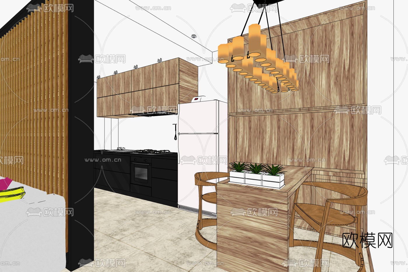 现代厨房餐厅免费su模型下载
