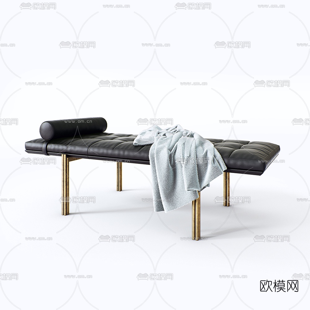 现代皮革床尾椅脚踏3d模型
