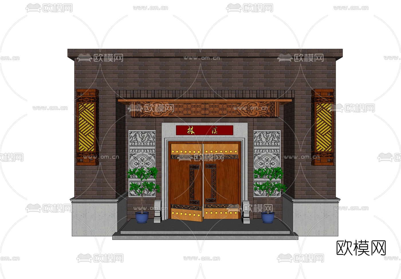 中式庭院入户门免费su模型下载