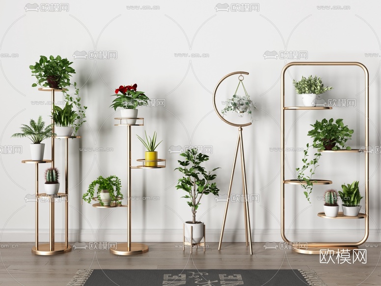 北欧花架盆栽绿植组合3d模型下载