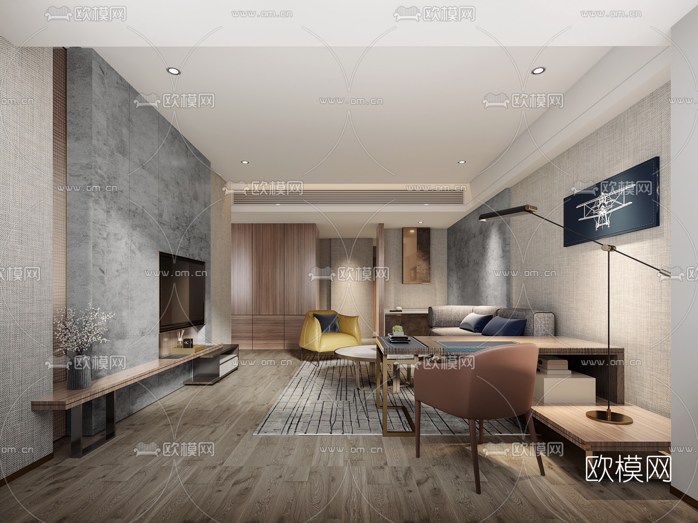 现代酒店双人床客房3d模型