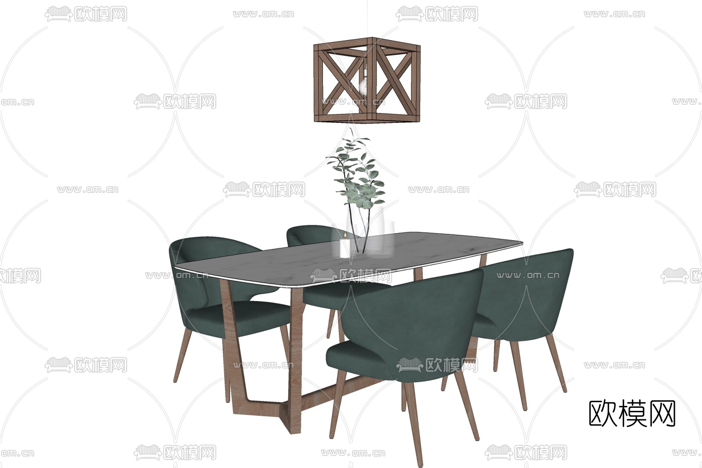 北欧实木餐桌椅免费su模型下载