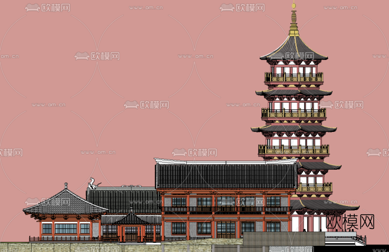 中式古建房屋塔楼su模型