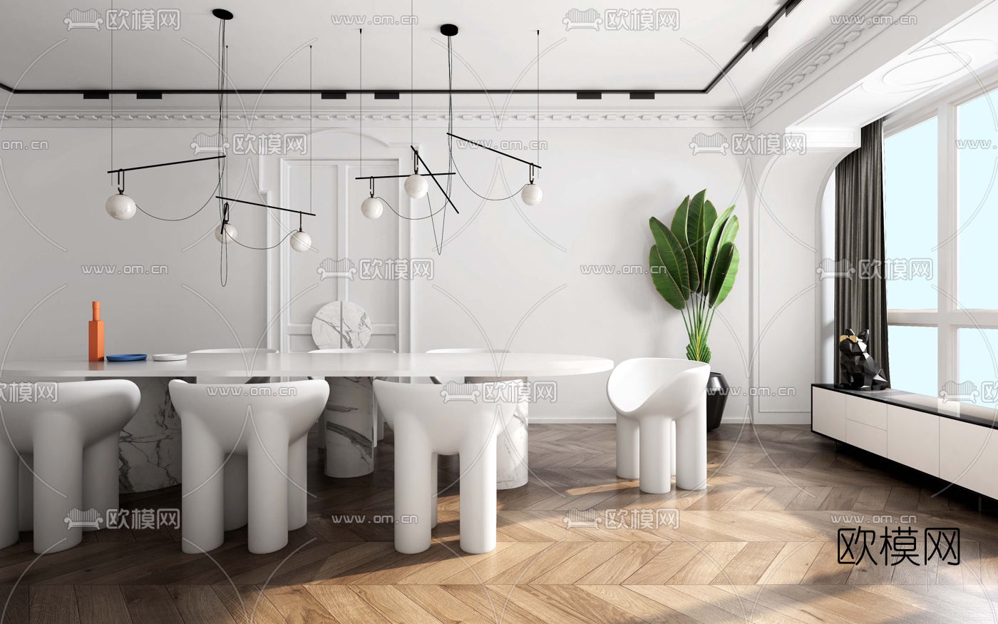 简欧客厅餐厅3d模型