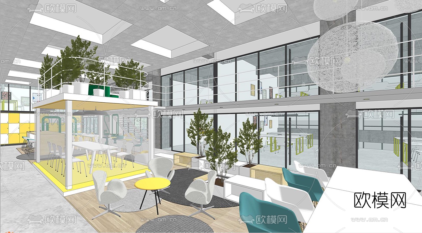 现代简约办公区su模型下载（渲染图3）