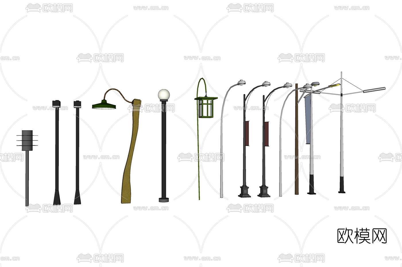 现代路灯组合免费su模型下载