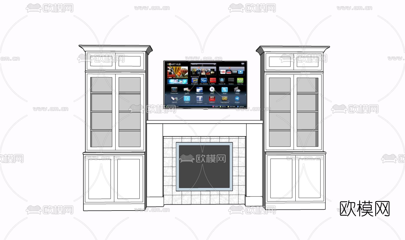 现代实木电视柜免费su模型下载