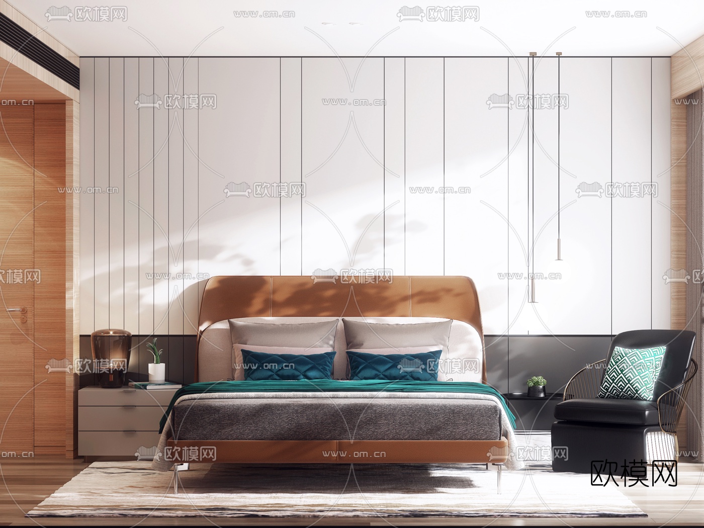 Poltrona Frau 卧室双人床3d模型下载（渲染图1）