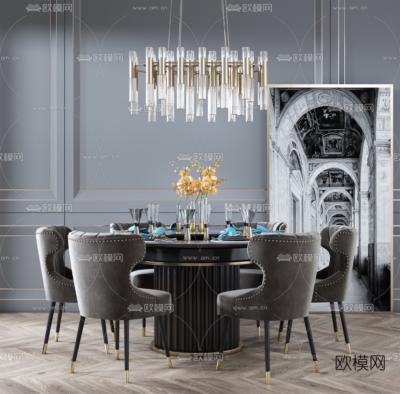 简欧轻奢餐桌椅3d模型下载