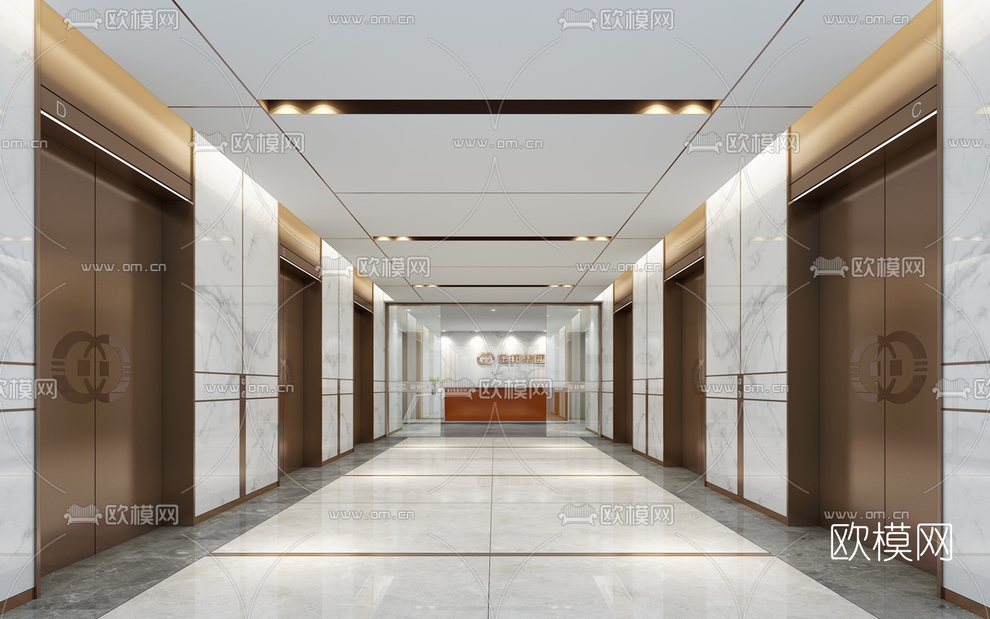 现代电梯厅3d模型下载