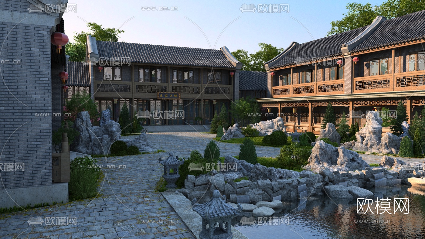 中式古建院落3d模型-免费3dmax模型库-欧模网