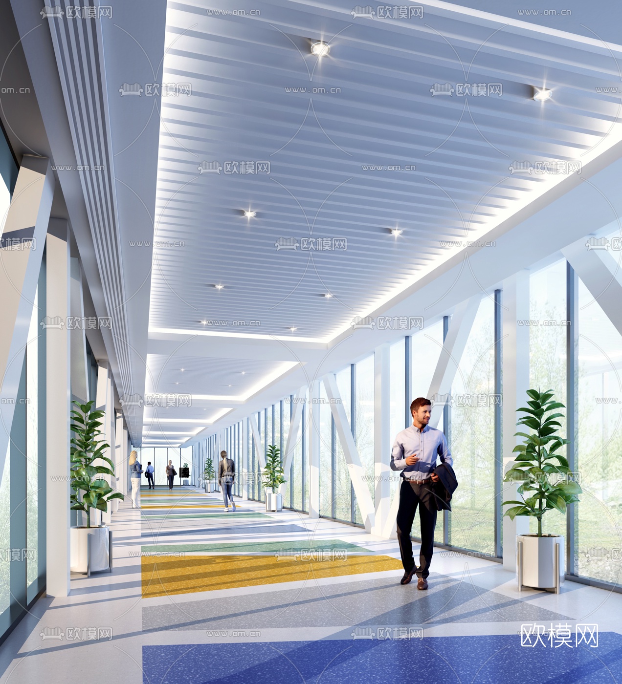 现代银行办公走廊过道3d模型
