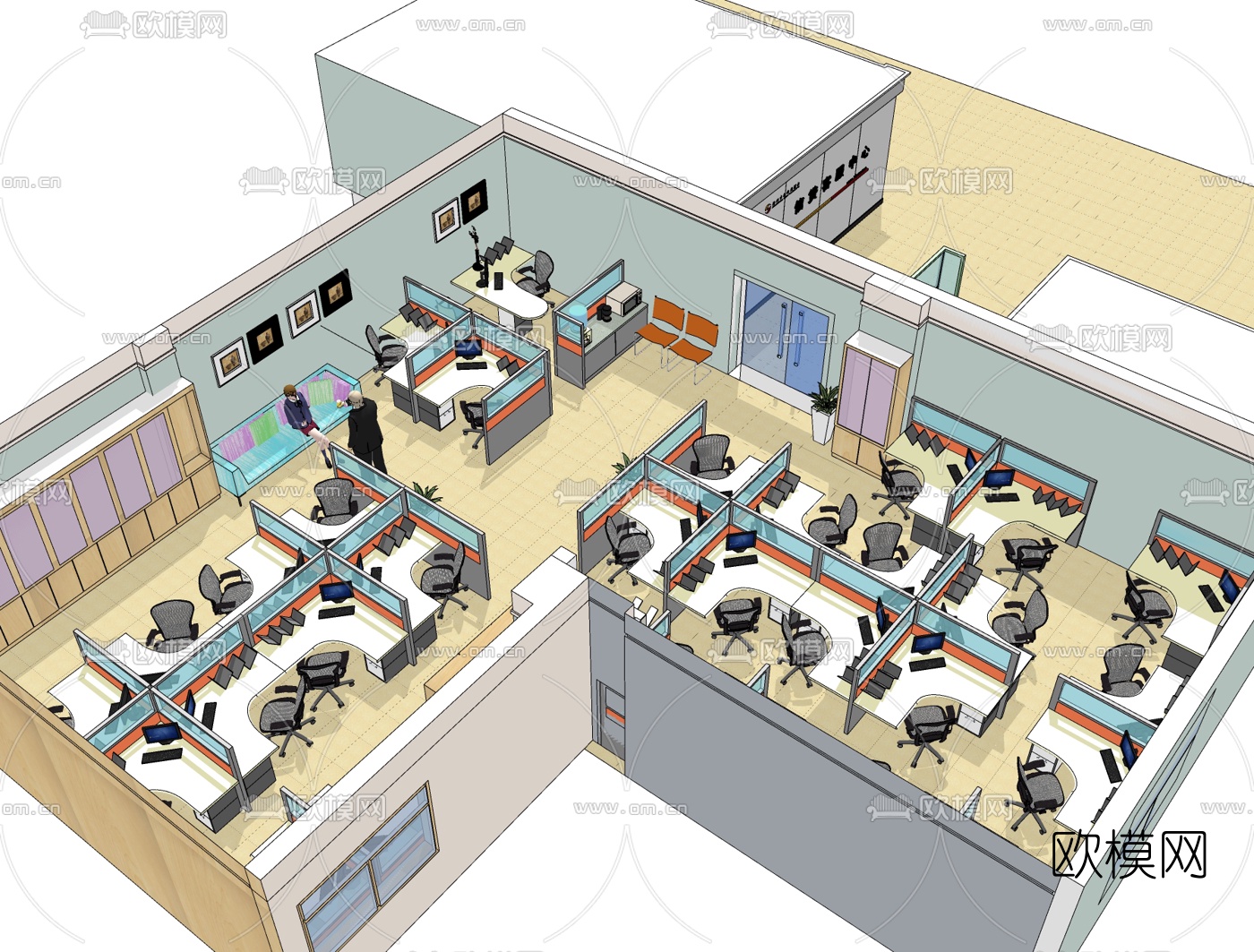 现代办公区免费su模型下载
