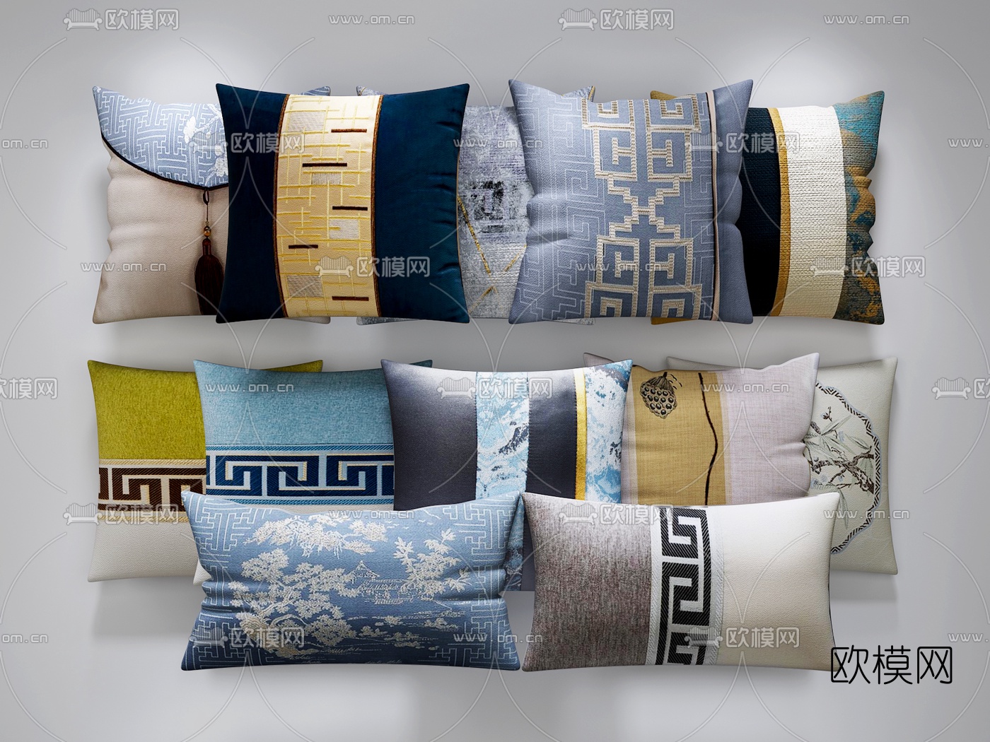 新中式布艺抱枕3d模型下载