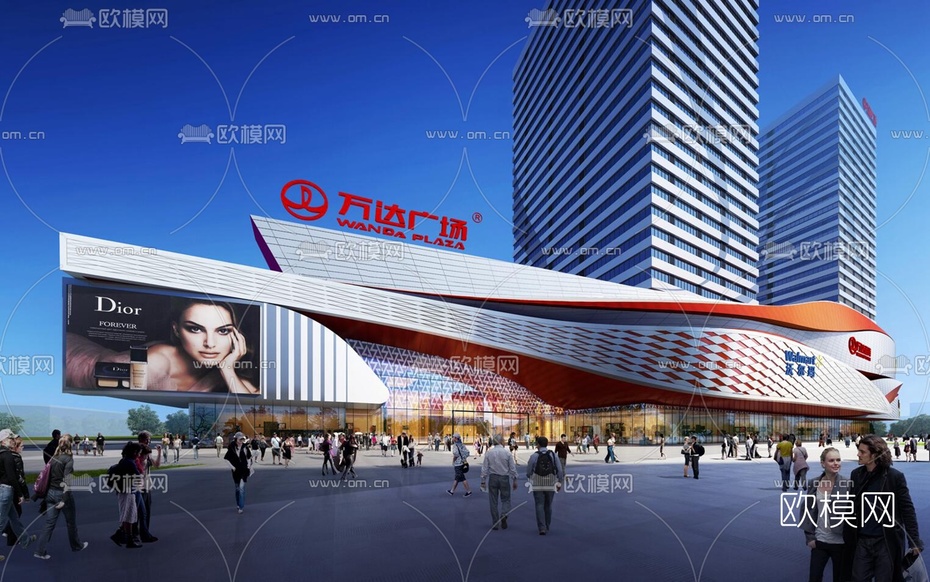 现代商业综合体su模型下载(渲染图2)
