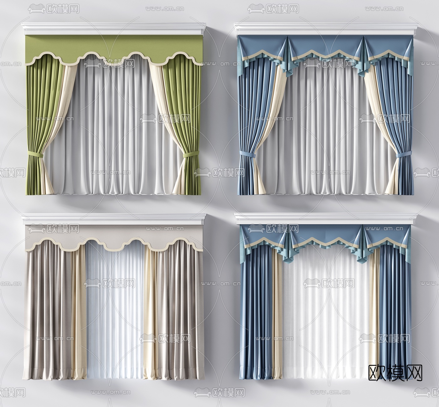 简欧布艺窗帘3d模型下载