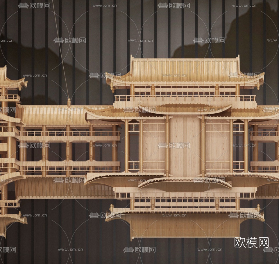 新中式飞檐楼宇装饰吊灯3d模型