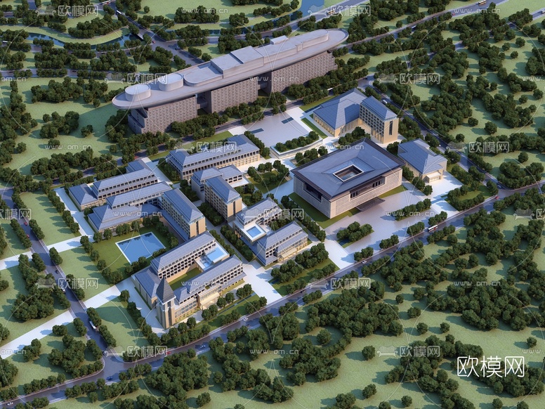 现代学校鸟瞰规划3d模型下载