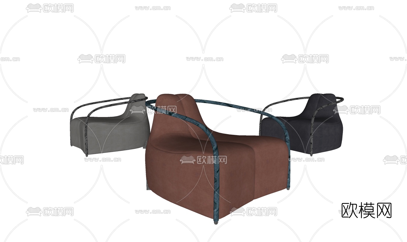 现代皮革休闲沙发su模型下载