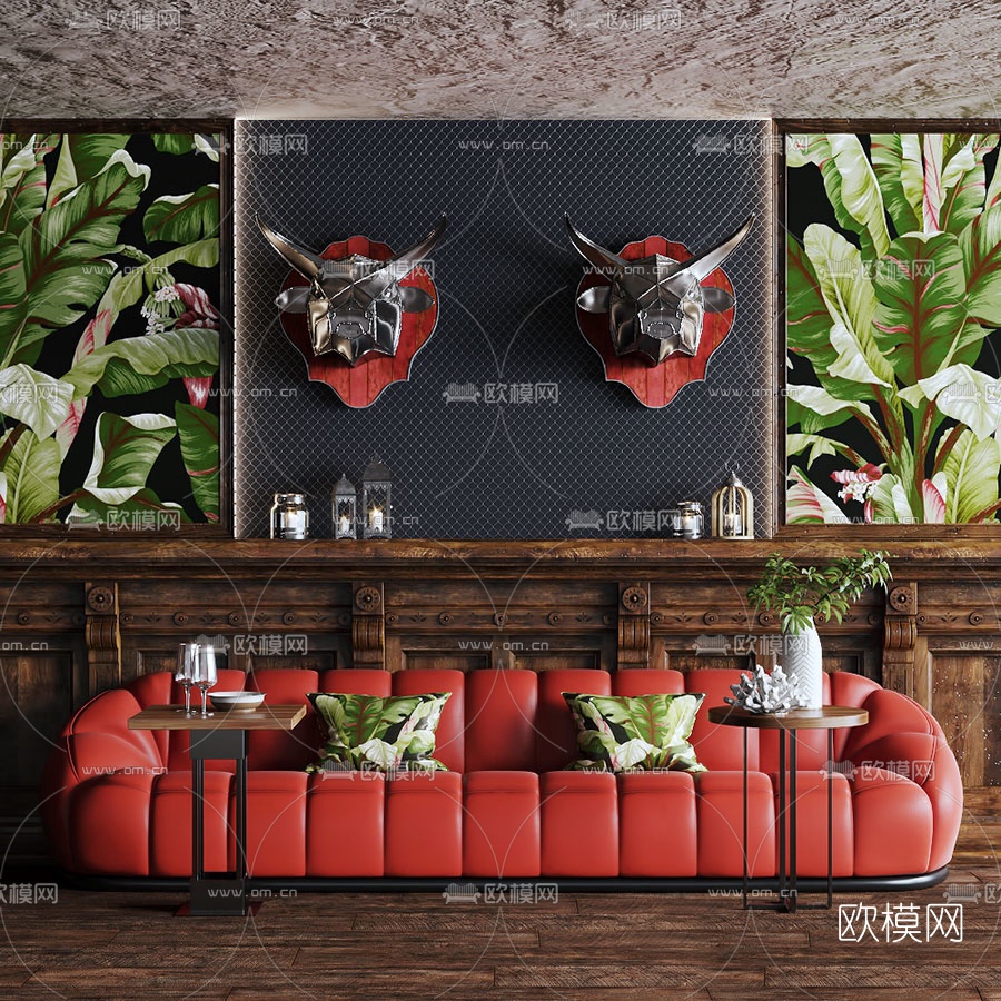 美式布艺多人沙发3d模型下载（渲染图1）