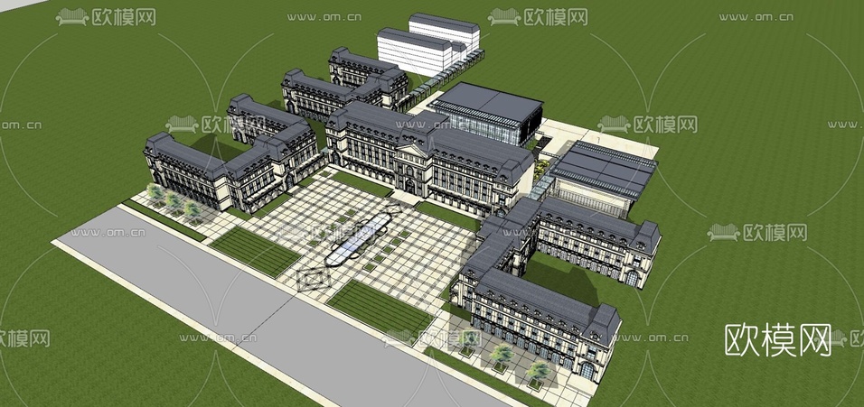 法式学校规划su模型下载(渲染图2)