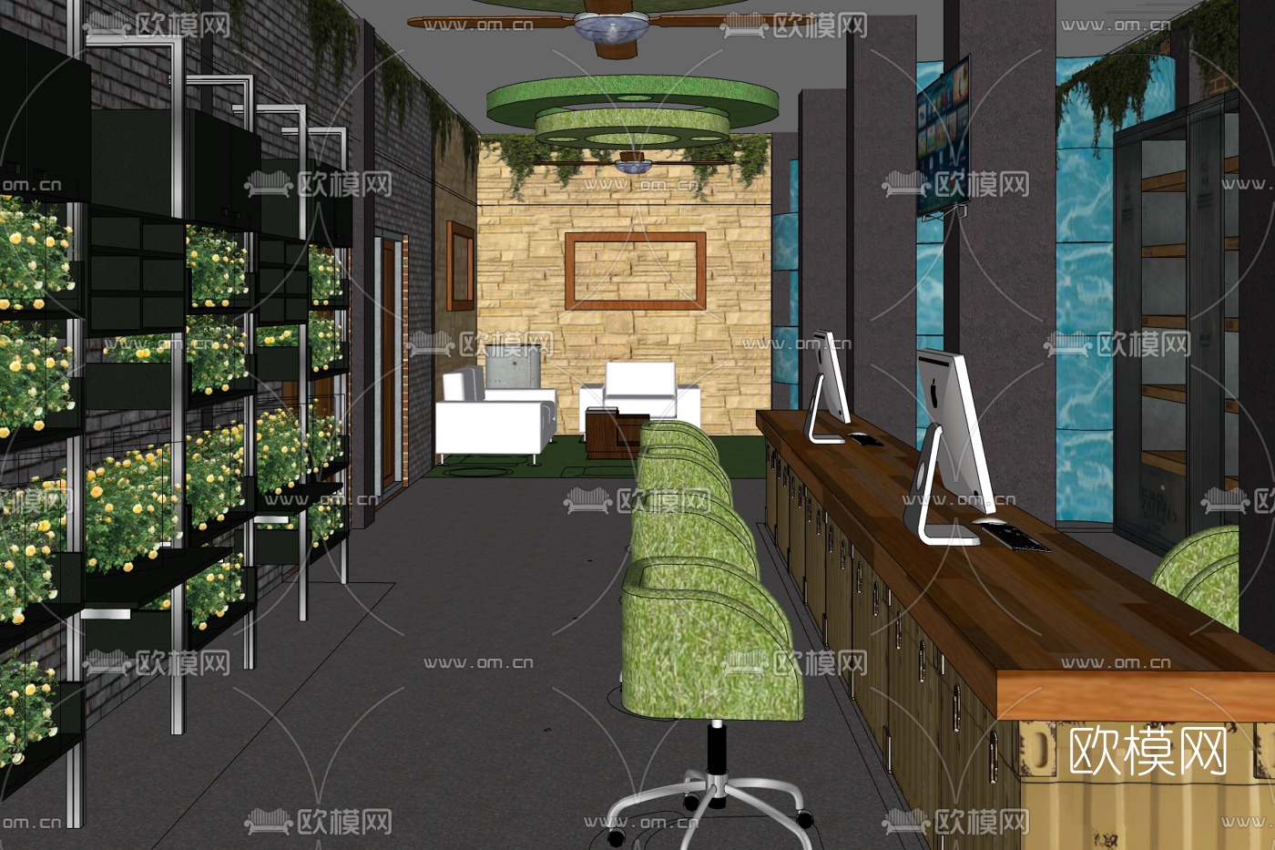 现代实木接待台免费su模型下载