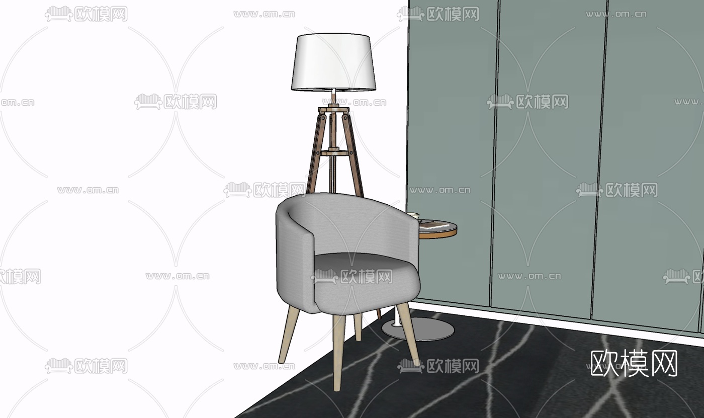 北欧布艺单椅免费su模型下载