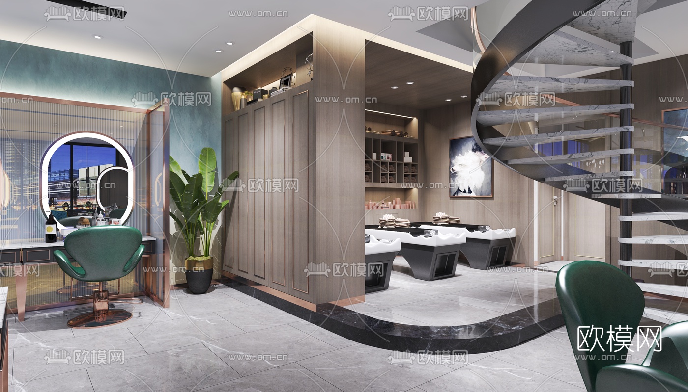 现代轻奢理发店3d模型