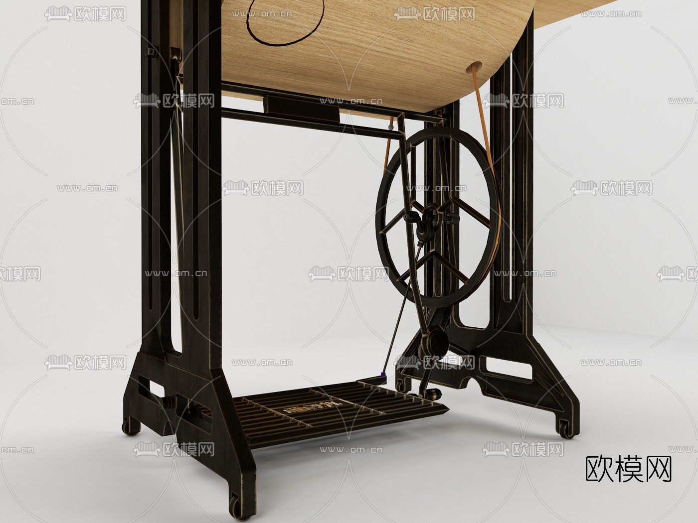 现代实木缝纫机3d模型下载（渲染图2）