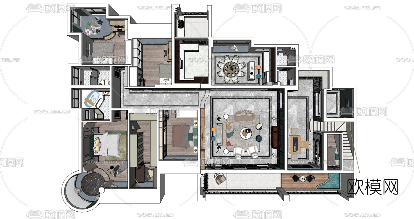 法式轻奢客厅su模型
