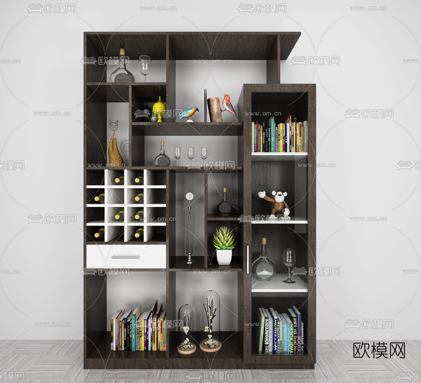 北欧原木多功能装饰酒柜3d模型下载（渲染图2）