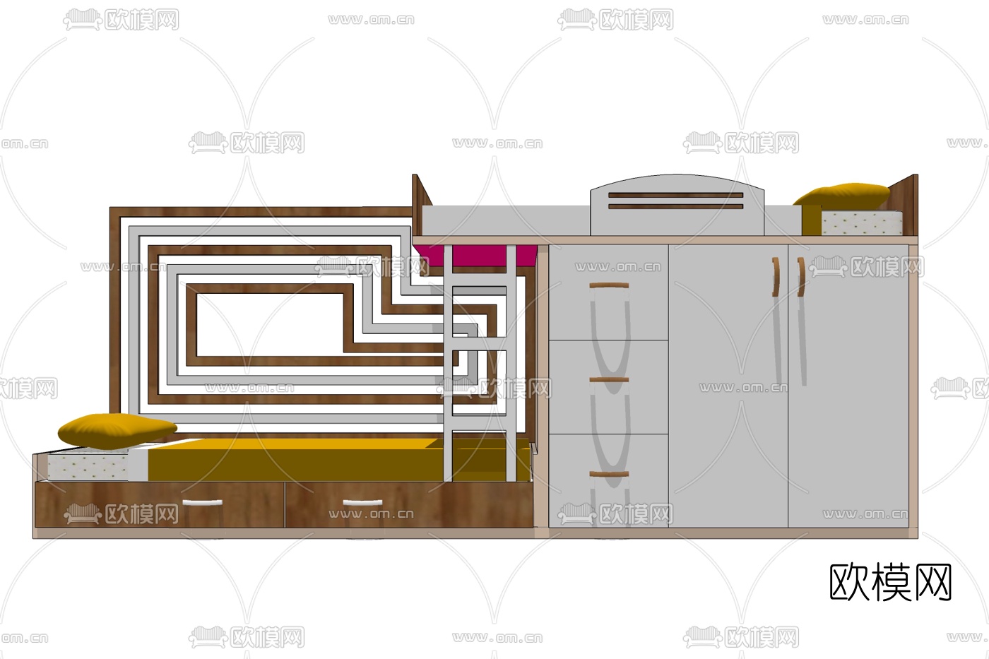 现代儿童床免费su模型下载