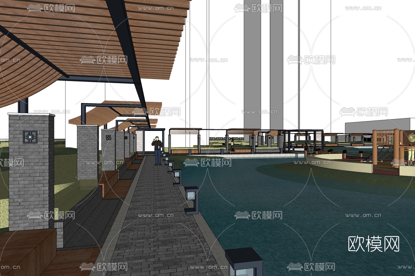 中式游泳馆免费su模型下载