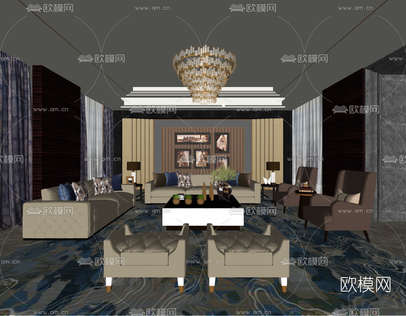奥讯设计后现代会客厅su模型下载